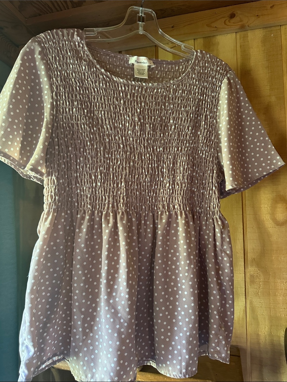 URBAN Romantics Lavender Polka Dot Smocked Peplum Blouse cpvd